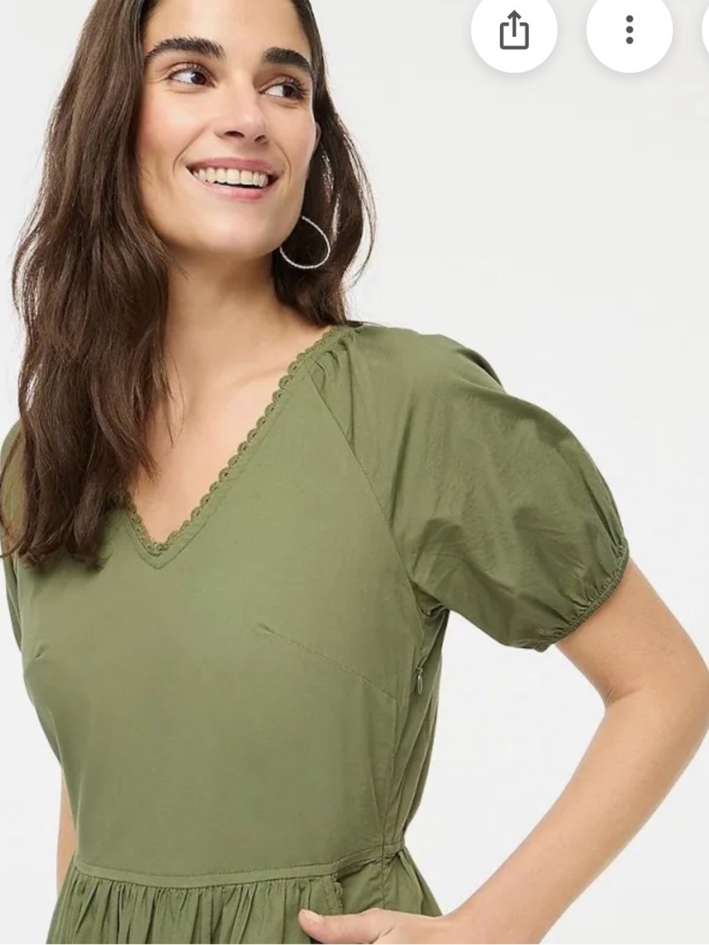 J. Crew Olive Green V-Neck Puff Sleeve Midi Dress - Picture 2 of 12